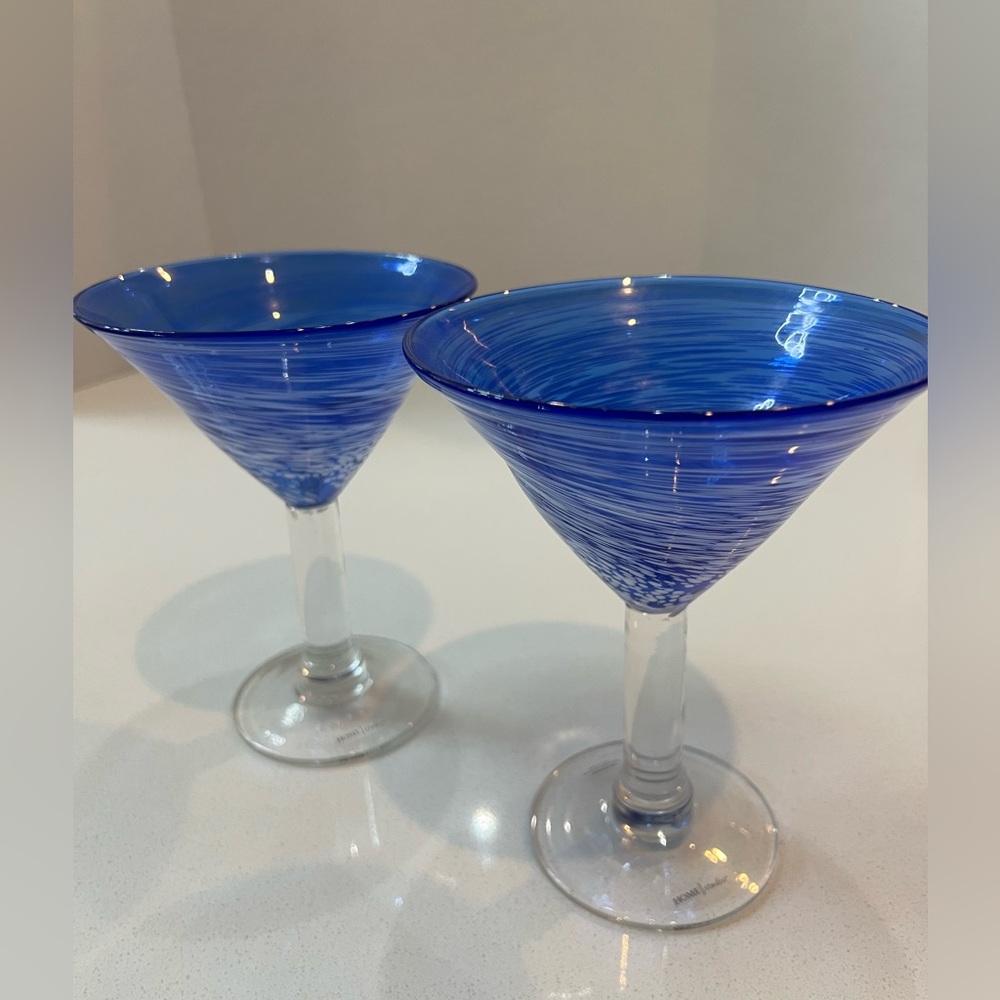 Home Studio Cobalt Blue Swirl Martini Glasses New With Sticker Set Of 2